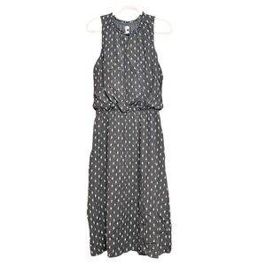 Garnet Hill Jewel Neck Geo Patterned Midi Dress 10 Silk Charcoal Gray and White